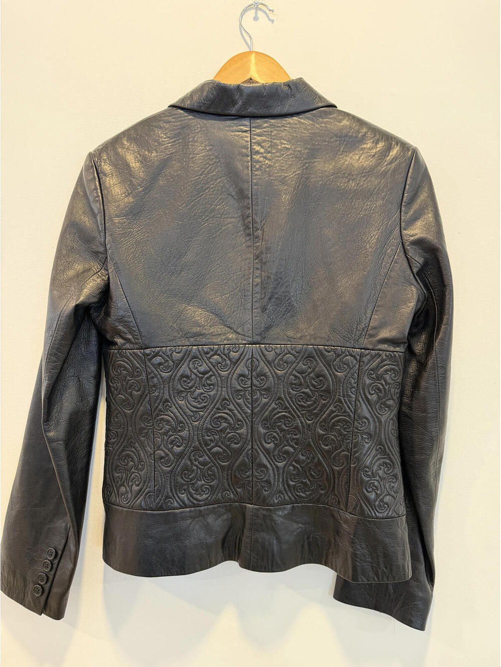 Black Leather Embroidered Blazer Jacket BCBG Maxazria - Picture 2 of 8